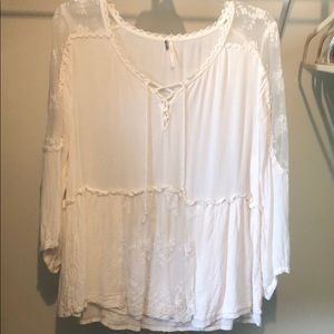 White long sleeve blouse with lace details